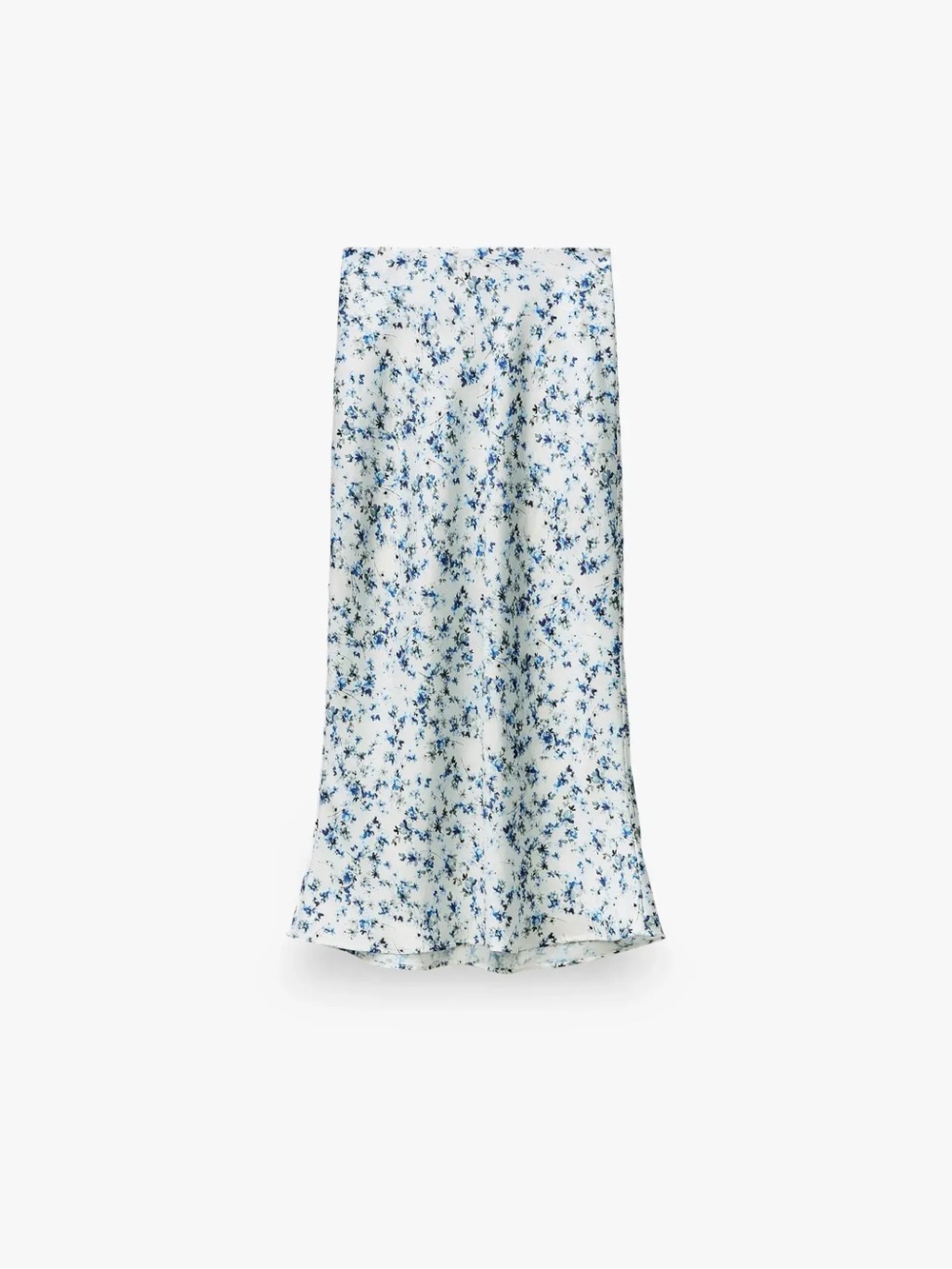 Zara White Midi Skirt with Blue Floral Pattern